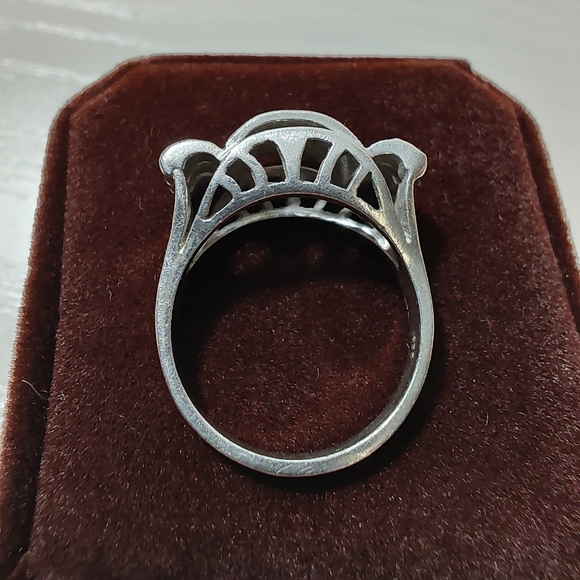 Art Deco German 935 Silver Marcasite Cocktail Ring Size 7 - Picture 10 of 17